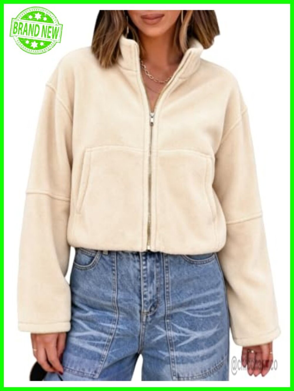 Womens Fleece Jacket Full Zip Sherpa Warm Crop Coat